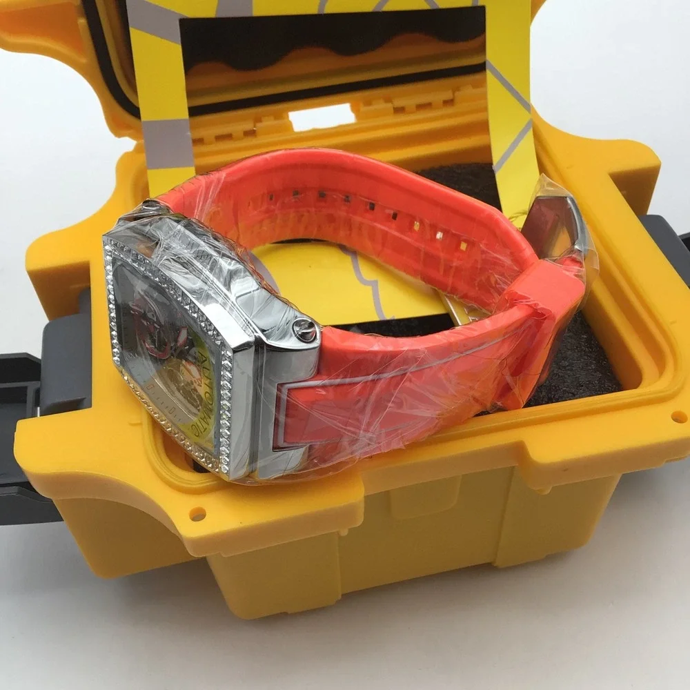 Invicta S1 Rally Diablo‎ Automatic Skeleton Watch Orange Strap Crystal Bezel NEW